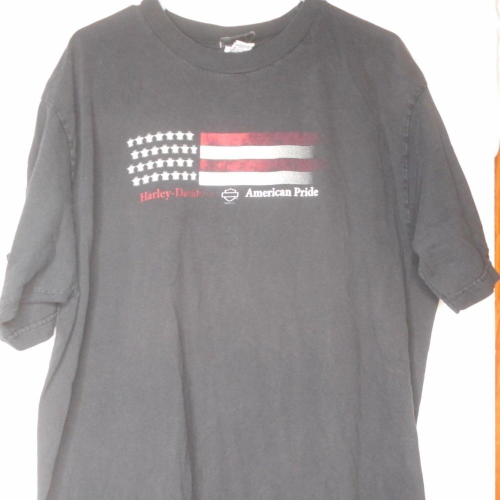 Black 2008 Harley Davidson T-Shirt American Flag